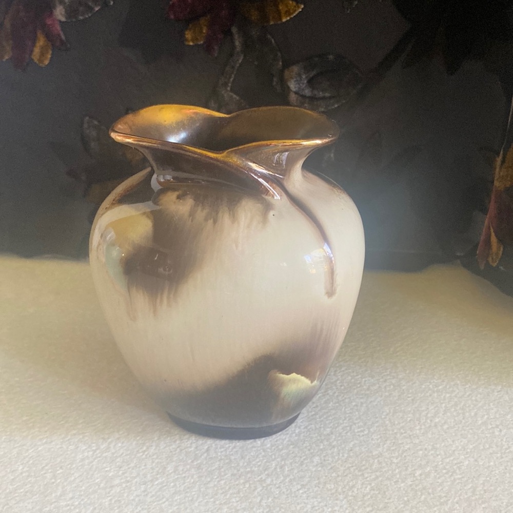 Vintage German 482-13 (Carstens Keramik?) luster pottery gold trim MCM 60s vase